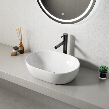 Lavoar oval pe blat 49 cm alb lucios – ceramică sanitară, design modern