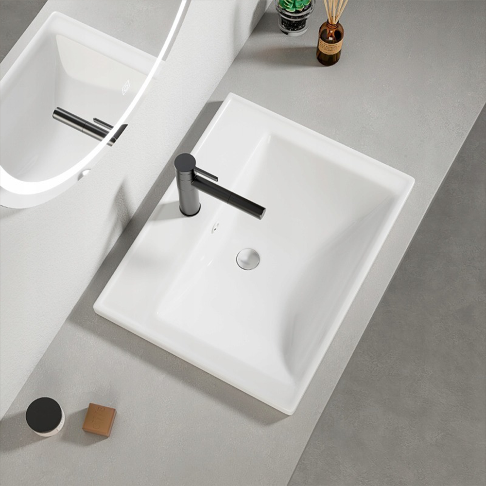Lavoar în mobilier baie 52 cm – alb, ceramică, cu preaplin și orificiu baterie