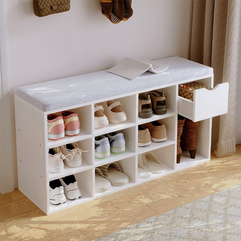 Pantofar cu Șezut 100cm Alb Loft – Bancă Hol pentru 10 Perechi Pantofi