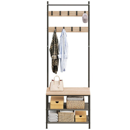 Cuier de Podea Stil Loft pentru Hol, 178x64 cm, Suport Haine si Pantofi Maro/Negru