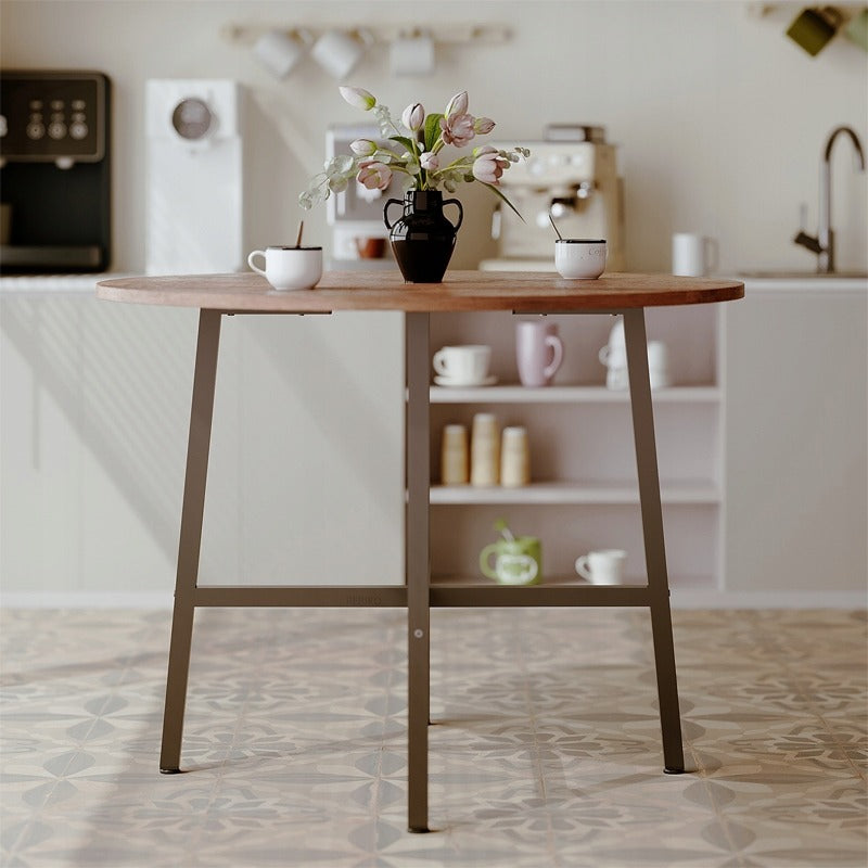 Masa de Cafea Rotunda Stil Loft, Diametru 80 cm, Maro Retro si Metal, pentru Living