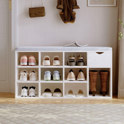 Pantofar cu Șezut 100cm Alb Loft – Bancă Hol pentru 10 Perechi Pantofi