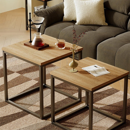 Set 2 Mese de Cafea Industriale, Stil Loft, Maro Deschis, 50x50 cm
