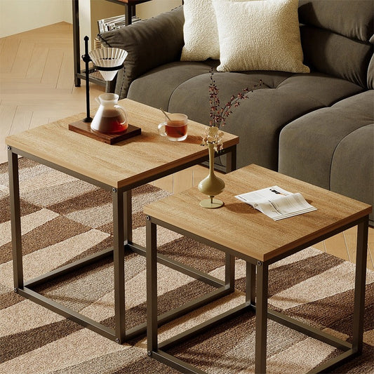 Set 2 Mese de Cafea Industriale, Stil Loft, Maro Deschis, 50x50 cm