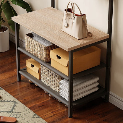 Cuier de Podea Stil Loft pentru Hol, 178x64 cm, Suport Haine si Pantofi Maro/Negru