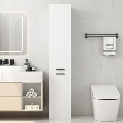 Soldat de Baie Inalt 174 cm Alb, Dulap Coloana Vertical cu 2 Usi si Rafturi