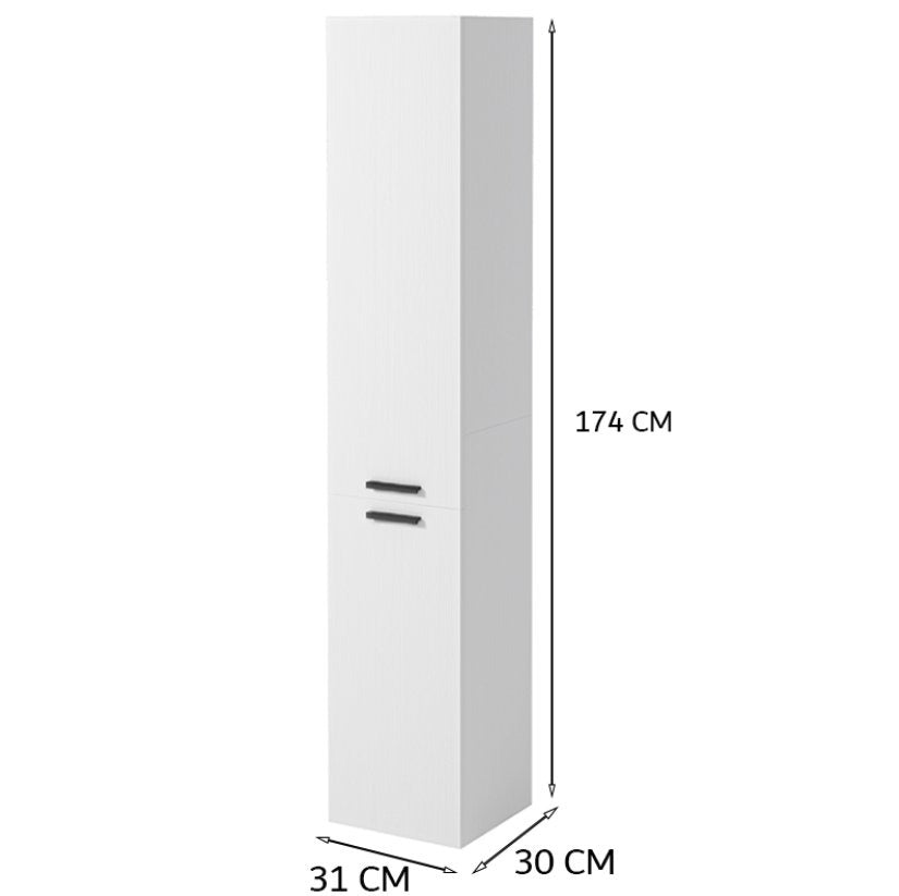 Soldat de Baie Inalt 174 cm Alb, Dulap Coloana Vertical cu 2 Usi si Rafturi