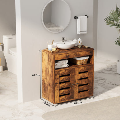 Masca Chiuveta Baie din MDF 60 cm, Dulap sub Lavoar Maro Rustic cu Usi