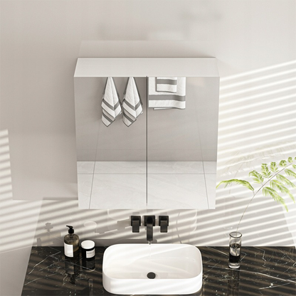 Dulap oglindă baie 60 cm – alb, suspendat, MDF, organizare cosmetice