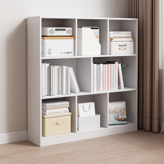 Bibliotecă depozitare 100 cm – albă, 8 spații, MDF, design minimalist