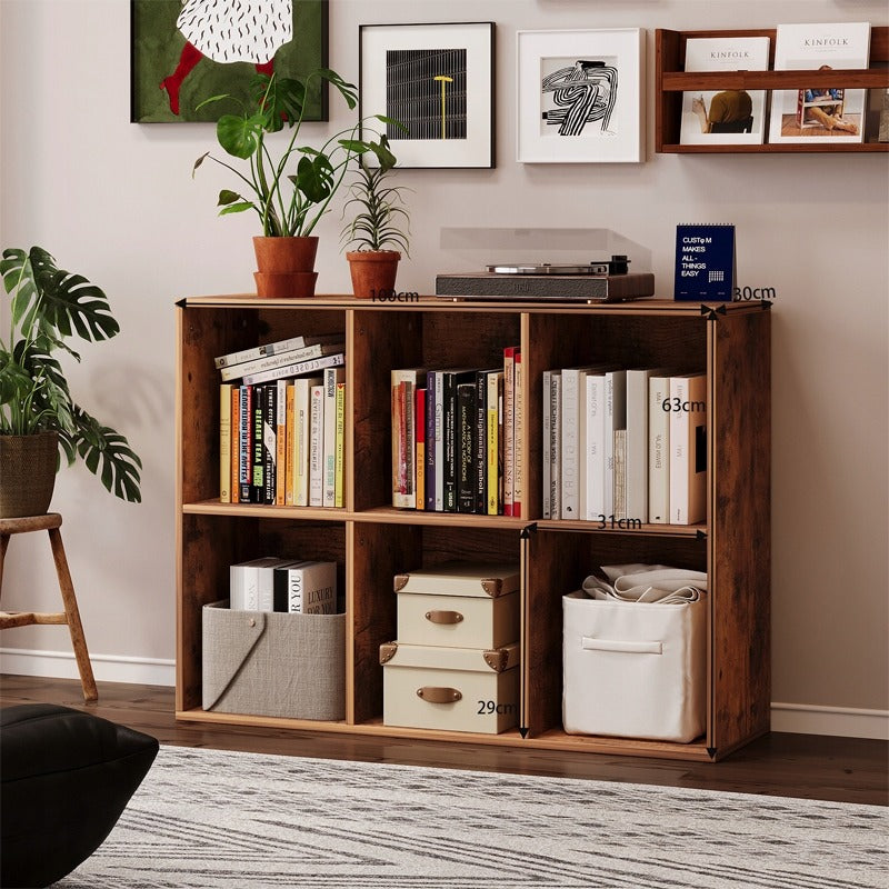 Biblioteca Modulara tip Cub 3x2 cu 6 Compartimente, Maro Rustic, 100x30x63 cm
