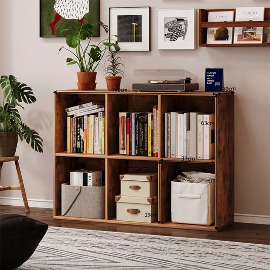 Biblioteca Modulara tip Cub 3x2 cu 6 Compartimente, Maro Rustic, 100x30x63 cm
