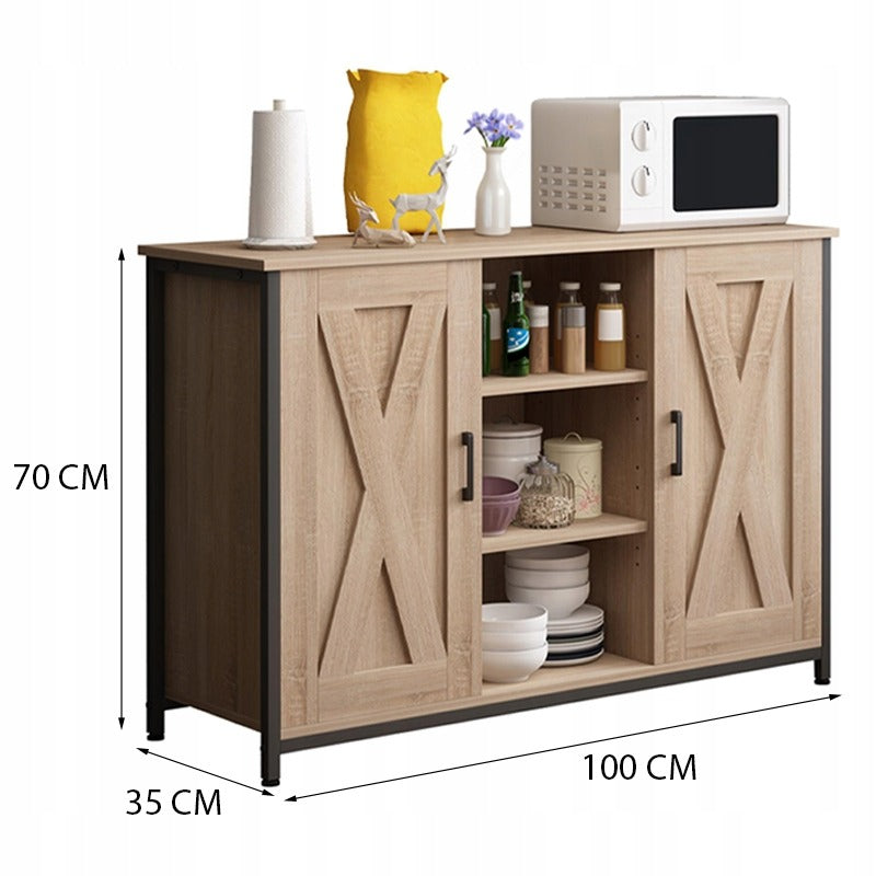 Comoda Laterala si Bufet Stil Loft, Stejar Sonoma cu Metal Negru, 100x35x70 cm