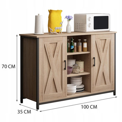 Comoda Laterala si Bufet Stil Loft, Stejar Sonoma cu Metal Negru, 100x35x70 cm
