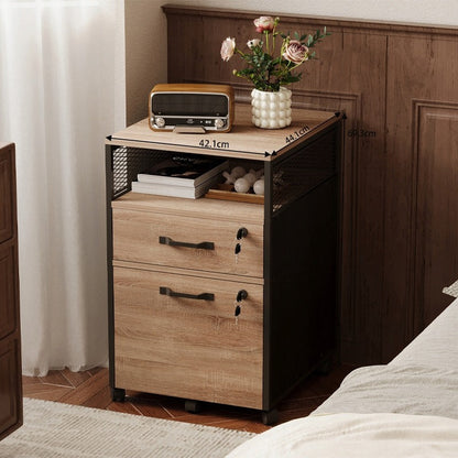 Container Mobil Documente Stil Loft cu 2 Sertare si Incuietoare, Maro Deschis, 42x44x69 cm