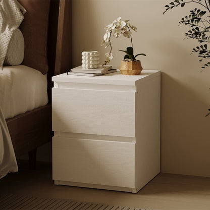 Noptiera Dormitor din MDF Alb cu 2 Sertare Stil Loft, 30x30x40 cm