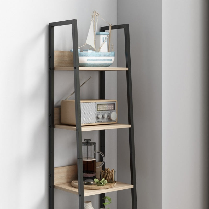 Biblioteca Tip Scara Stil Loft cu 5 Rafturi, Maro Deschis si Metal, 33.8x30x170 cm