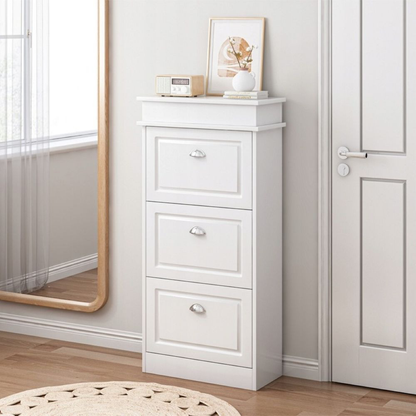 Dulap pantofi slim alb – 3 uși, 117 cm, MDF, pentru hol/dressing