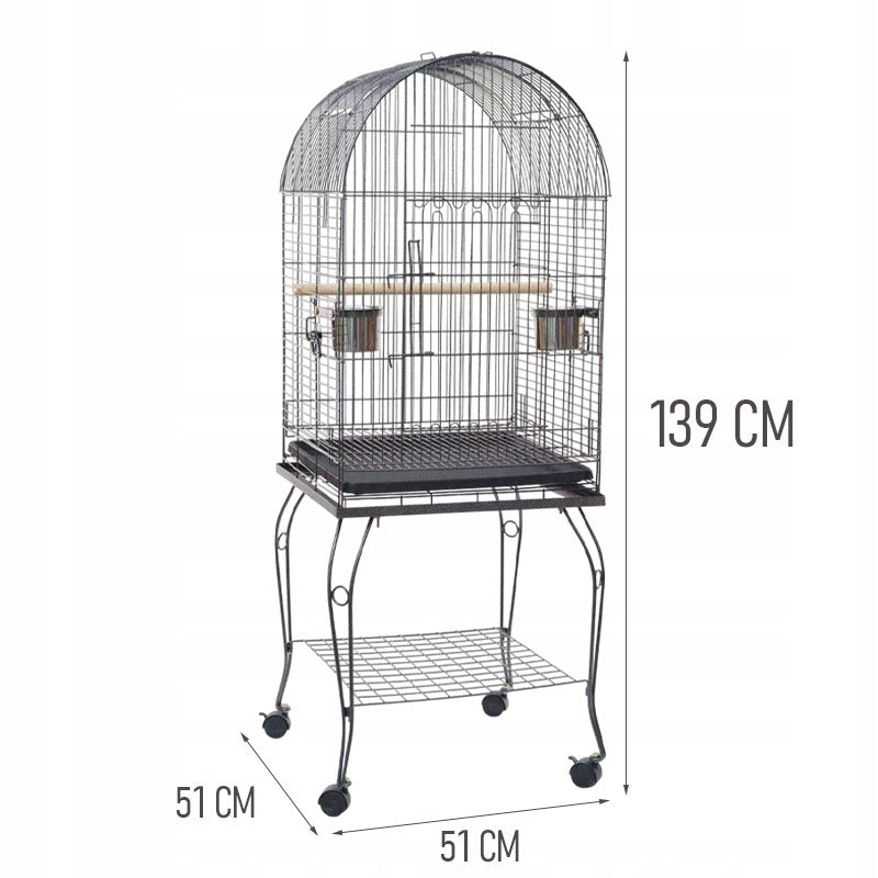 Voliera Metalica Mare pe Roti pentru Papagali si Perusi, Neagra, 51x51x139 cm
