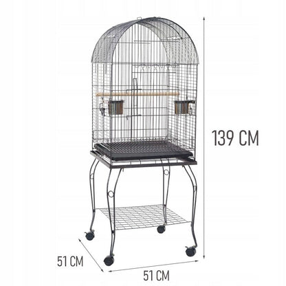 Voliera Metalica Mare pe Roti pentru Papagali si Perusi, Neagra, 51x51x139 cm
