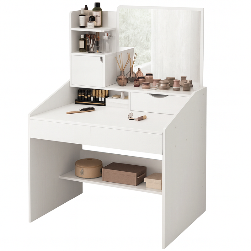Măsuță toaletă albă 70 cm – compactă, cu depozitare