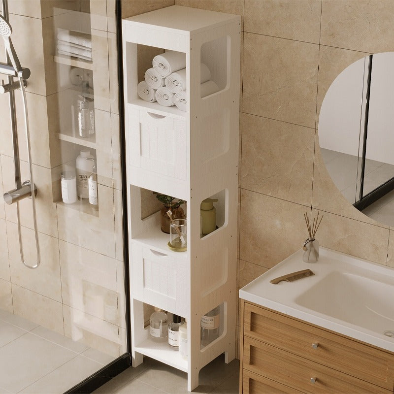 Dulap Inalt de Baie Tip Coloana cu Sertare si Rafturi, Alb, 30x30x142 cm, MDF