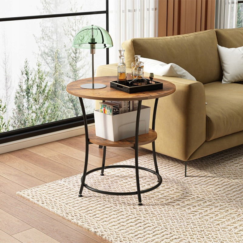 Măsuță living rotundă – 55 cm, maro + negru, stil loft