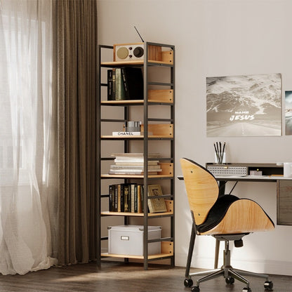 Biblioteca Inalta Stil Industrial Loft din Metal si Lemn Maro, 60x30x175 cm