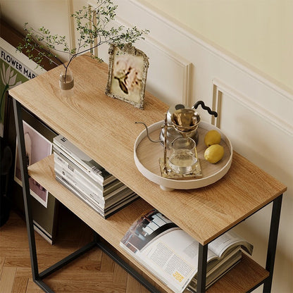 Masă consolă 90 cm – maro deschis, cu raft, pentru hol/living