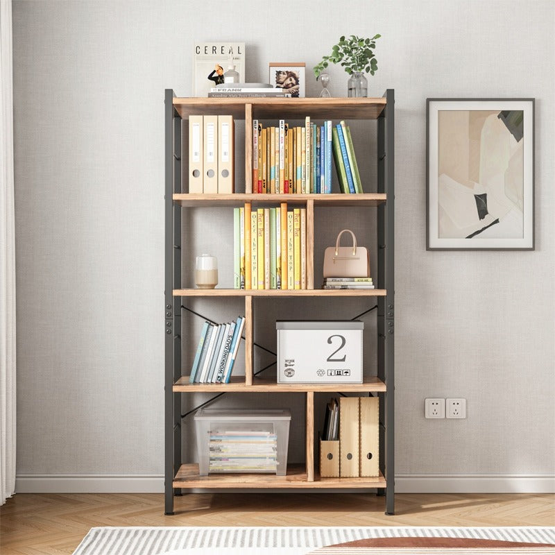 Biblioteca Tip Scara Stil Industrial Loft din Metal si MDF Maro Rustic, 155 cm