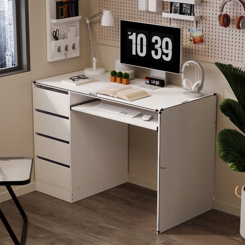 Birou Tineret cu Sertare si Raft, Alb Complet din MDF, 110x55x77 cm