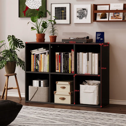 Biblioteca Modulara tip Cub 3x2 cu 6 Compartimente, Negru Mat, 100x30x63 cm