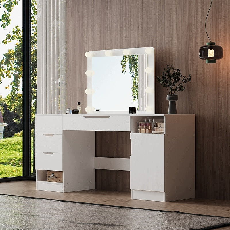 Masuta de Toaleta Profesionala cu Oglinda LED 80x60 cm, Statie Machiaj Alba XXL, 154 cm