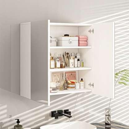 Dulap oglindă baie 60 cm – alb, suspendat, MDF, organizare cosmetice