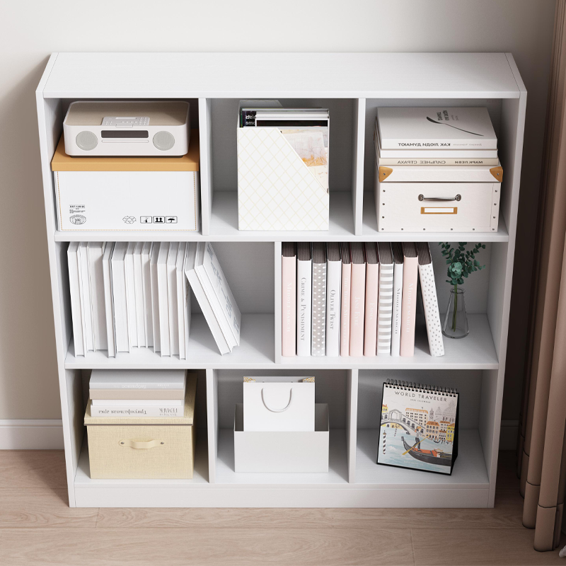 Bibliotecă depozitare 100 cm – albă, 8 spații, MDF, design minimalist