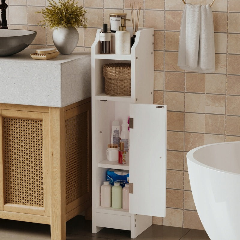 Dulap de Baie Ingust Tip Coloana cu 4 Rafturi, Alb, 18x20x80 cm, din MDF Loft