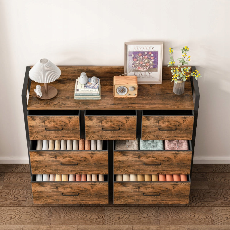 Dulap comodă 7 sertare 98 cm – maro rustic, MDF, cadru metalic, design loft
