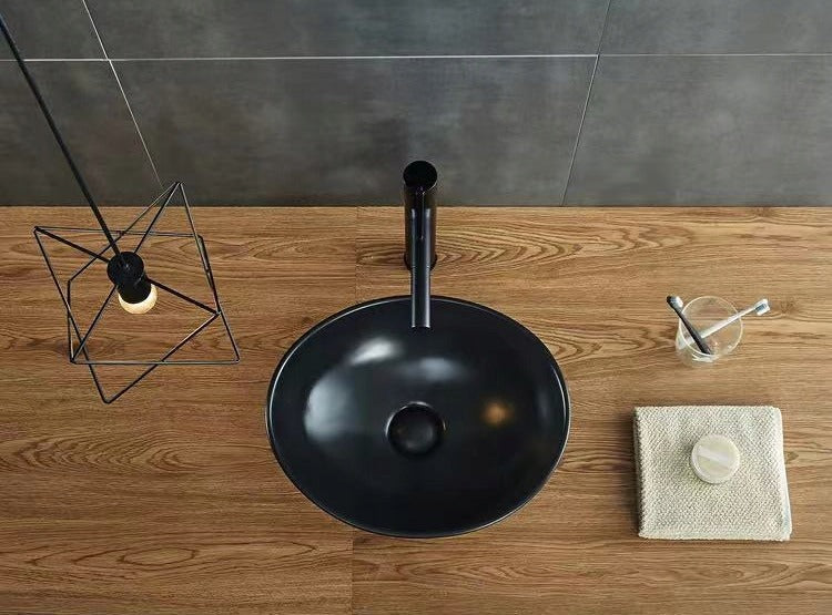 Lavoar pe Blat din Ceramica Negru Mat Rebiko, Forma Ovala, 41.5x33 cm
