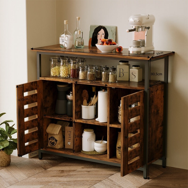 Bufet Stil Loft Maro cu Rafturi Deschise, Dulap Lateral Bucatarie si Living, 90x35x80 cm