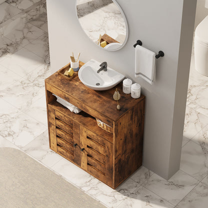Masca Chiuveta Baie din MDF 60 cm, Dulap sub Lavoar Maro Rustic cu Usi