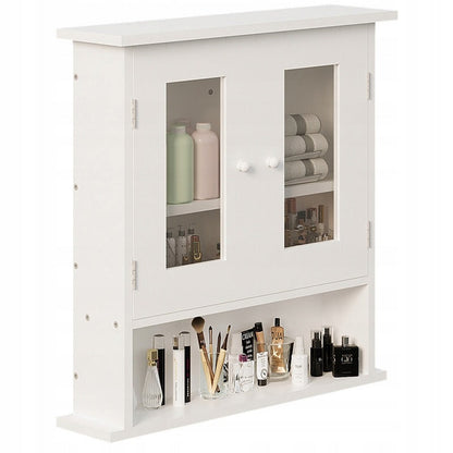 Dulap de Baie Suspendat cu 2 Usi din Sticla, Alb, Stil Loft, 56x13x58 cm