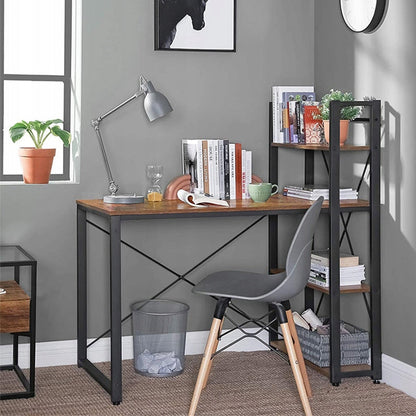 Birou cu rafturi 120 cm – negru, industrial, MDF + metal