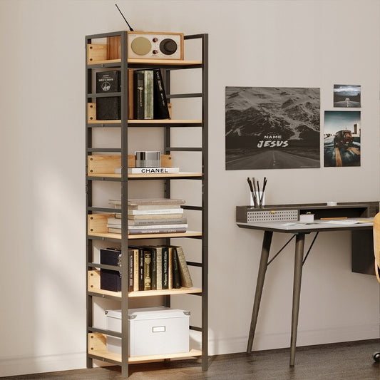 Biblioteca Inalta Stil Industrial Loft din Metal si Lemn Maro, 60x30x175 cm