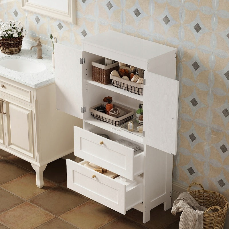 Dulap Independent de Baie cu 2 Sertare si Usi, Alb, 60x30x120 cm, din MDF