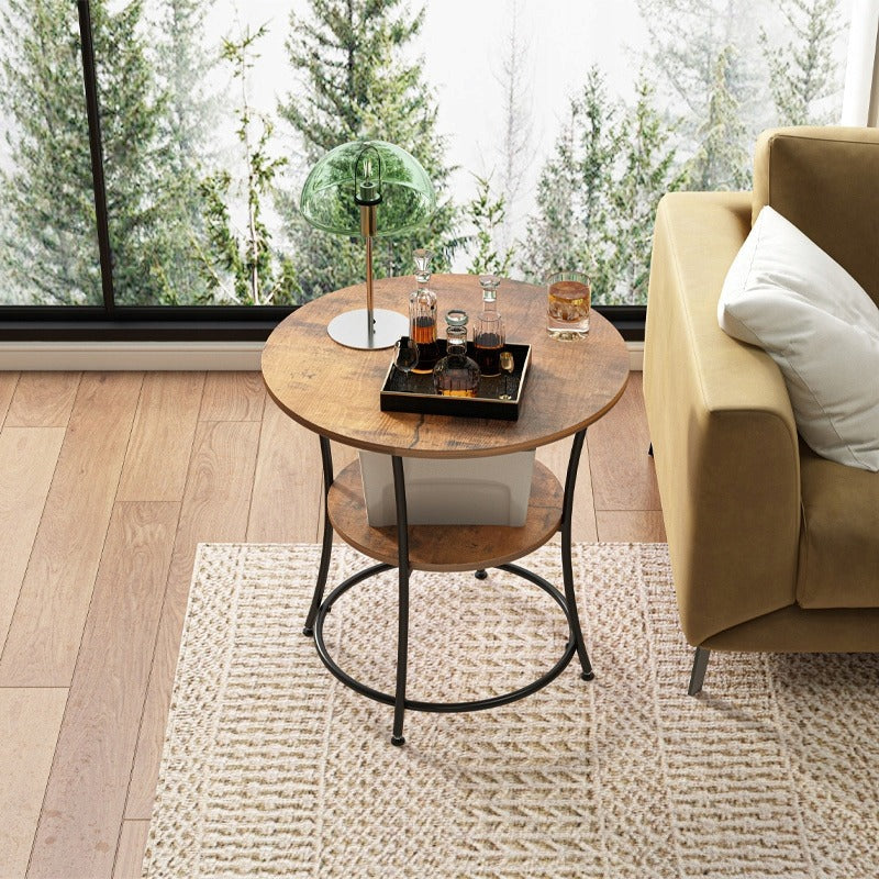 Măsuță living rotundă – 55 cm, maro + negru, stil loft