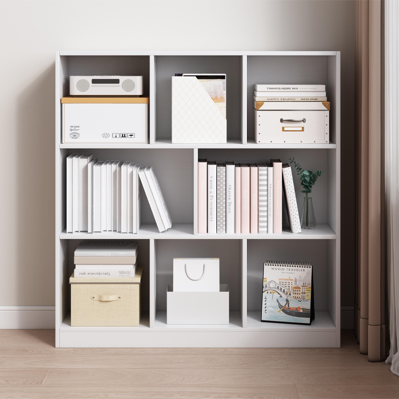 Bibliotecă depozitare 100 cm – albă, 8 spații, MDF, design minimalist