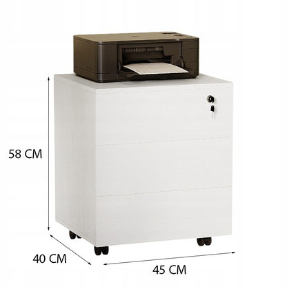 Container Mobil de Birou din MDF Alb cu Sertare si Incuietoare, 45x40x58 cm