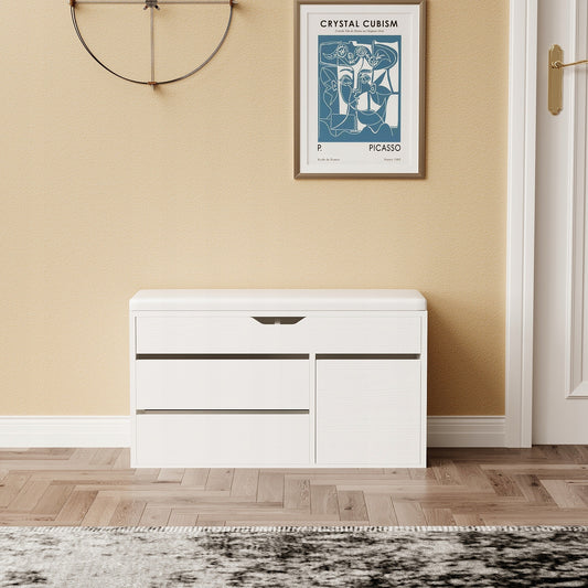 Banca pentru Hol cu Pantofar si Sezut Tapitat, Dulap Alb cu Usi si Depozitare, 80x30x44 cm
