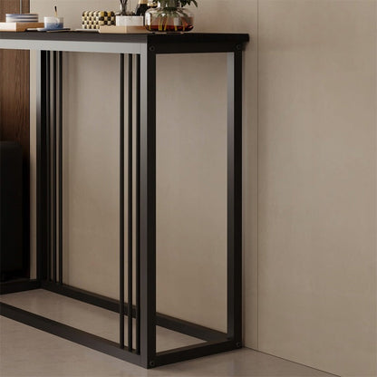 Masă consolă neagră pentru hol, măsuță laterală și etajeră spațioasă, înălțime 75 cm