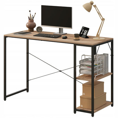 Birou Calculator Stil Loft cu Rafturi, Maro Deschis si Metal, 120x48 cm, Home Office